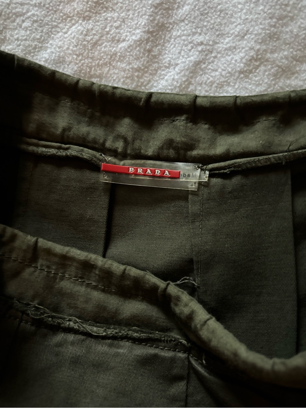 Prada Olive Green Skirt with pleats side zip leather drawstring